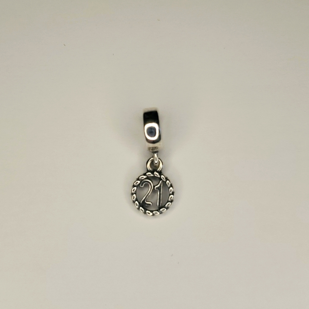 Authentic Pandora Dangle Charm, Number 21 - Sterling Silver, Used